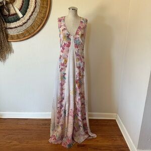 BCBG MaxAzria RUNWAY Jourdan Silk Dress Maxi Floral Open back Pockets Woman's S